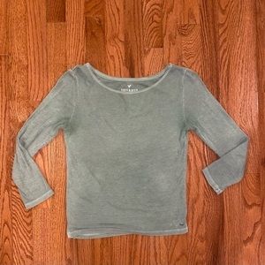 American Eagle Soft & Sexy Army Green 3/4 Length Sleeve Ribbed Top Size Small